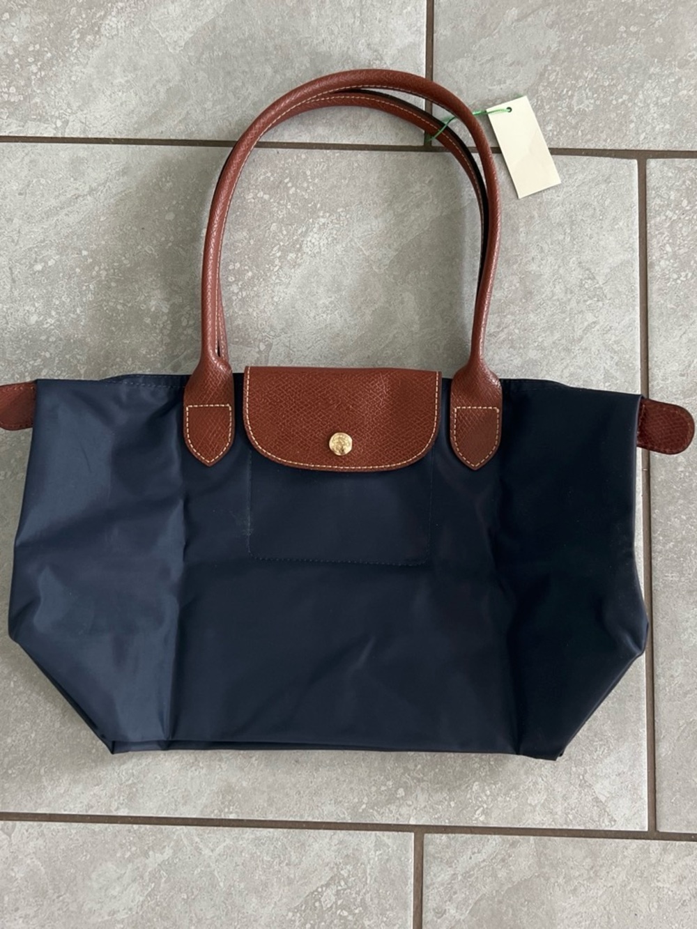Navy Tote with Brown Trim - Elegant Everyday Carry